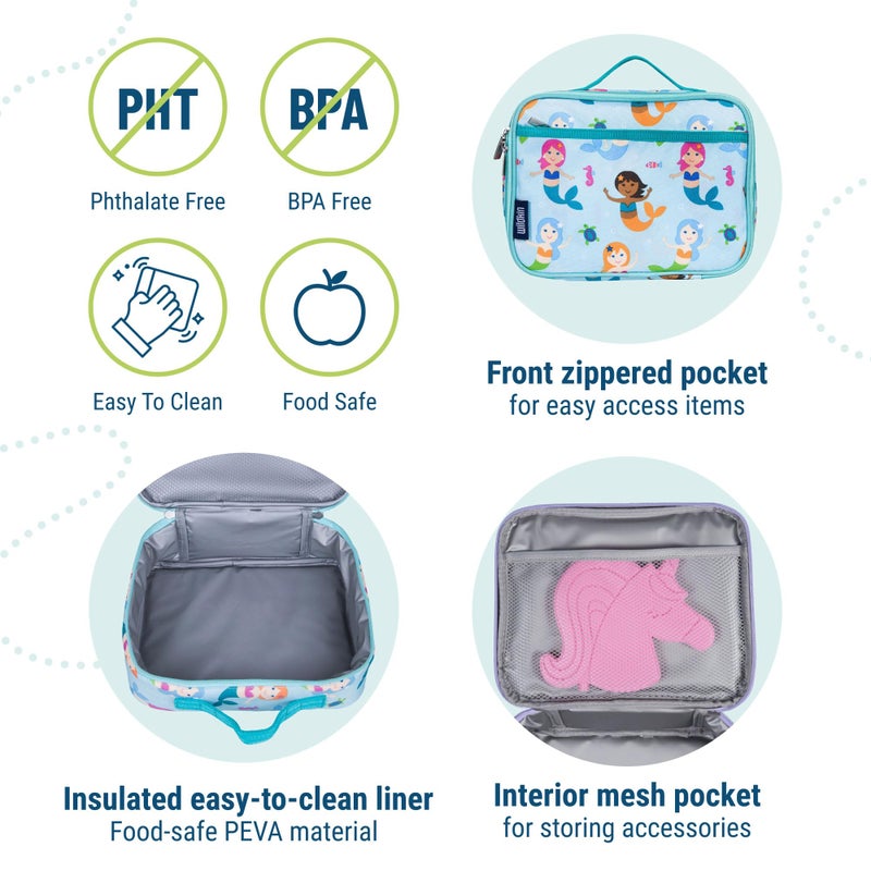 Wildkin Kids Insulated Lunch Box â€“ Durable and Reusable for School & Travel - Mermaids - Image 4
